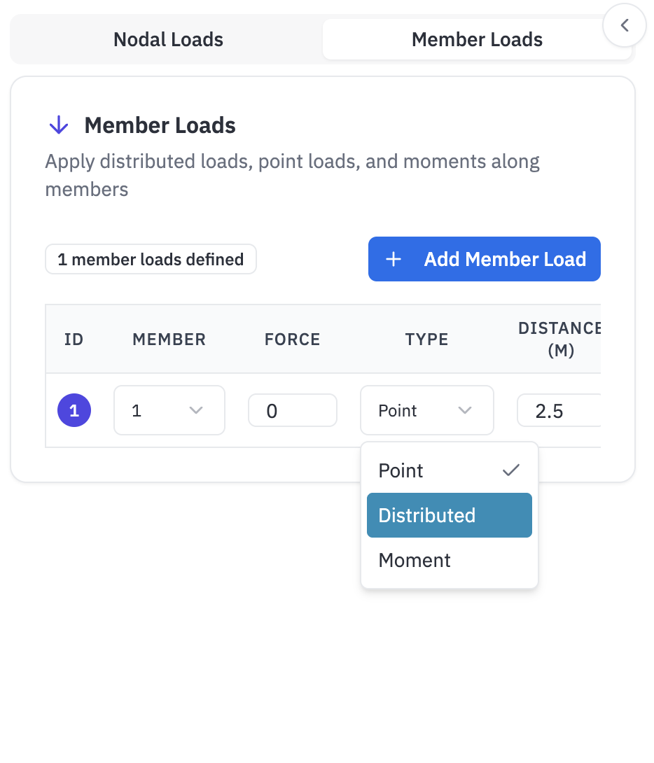 Applying loads using sidebar